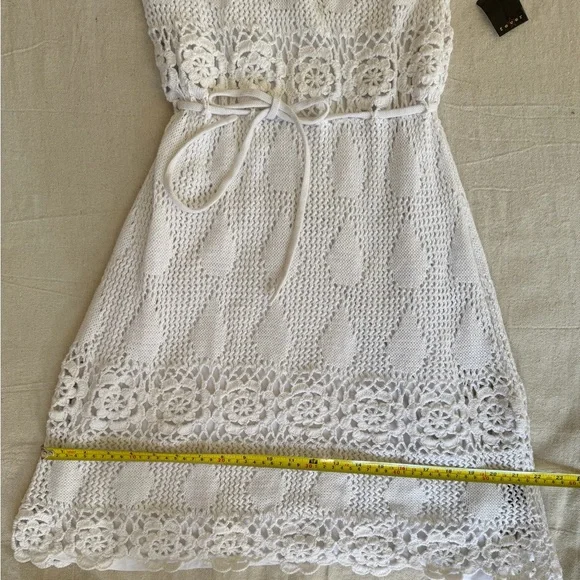 Fever White Crochet Floral Knit Mini Dress NWT Boho Festival Summer Beach Cover - Picture 8 of 12